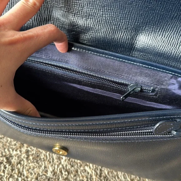 Ghurka Womens Navy Blue Adjustable Crossbody Leather Shoulder Bag Purse - Picture 7 of 15